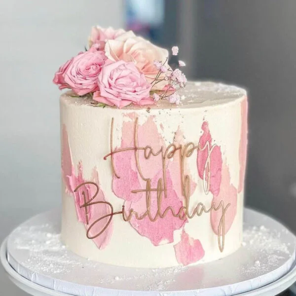 Pink Rosette Cake with Fresh Roses