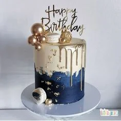 Blue &amp; Gold Tall Cake