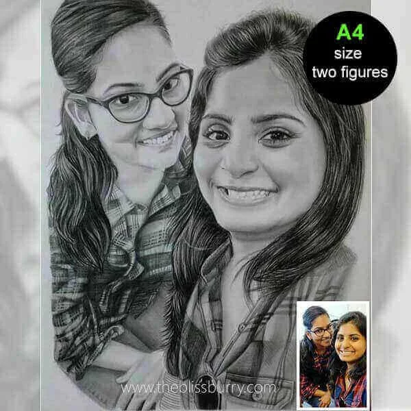 A4 Size Pencil Art – Two Figure without Frame (Black &amp; White)