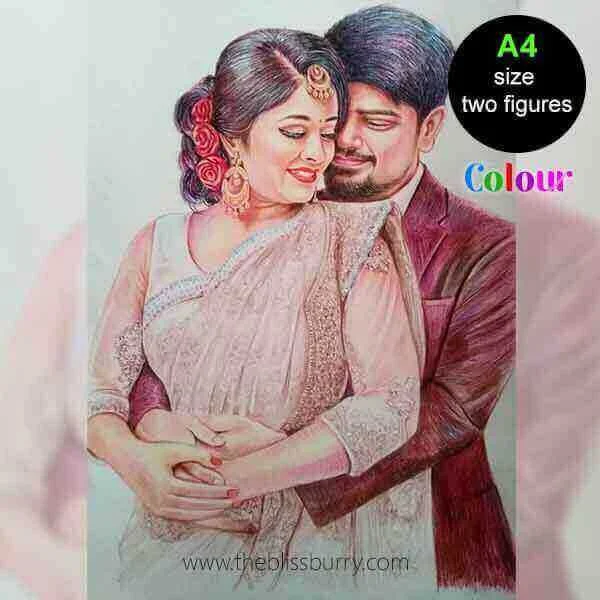 A4 Size Pencil Art – Two Figure without Frame (Colourful)