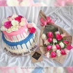 Gift pack%fresh floral cake%rose bouquet%