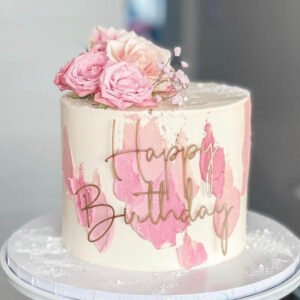 Pink Rosette Cake with Fresh Roses -1.5kg